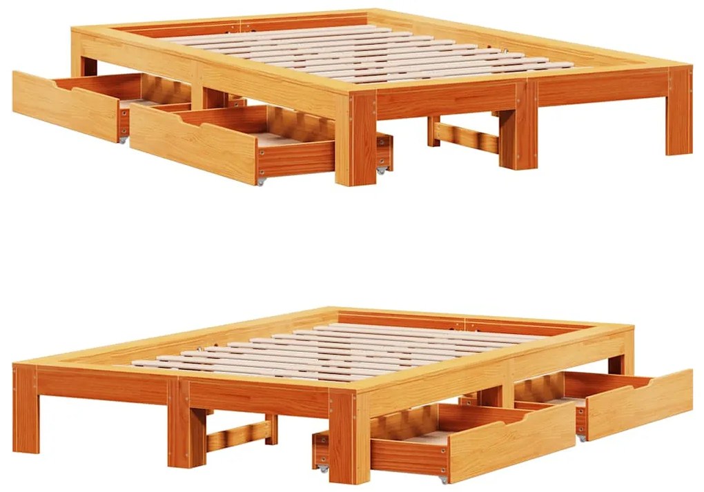 Cama sem colchão 120x190 cm madeira pinho maciça castanho-mel