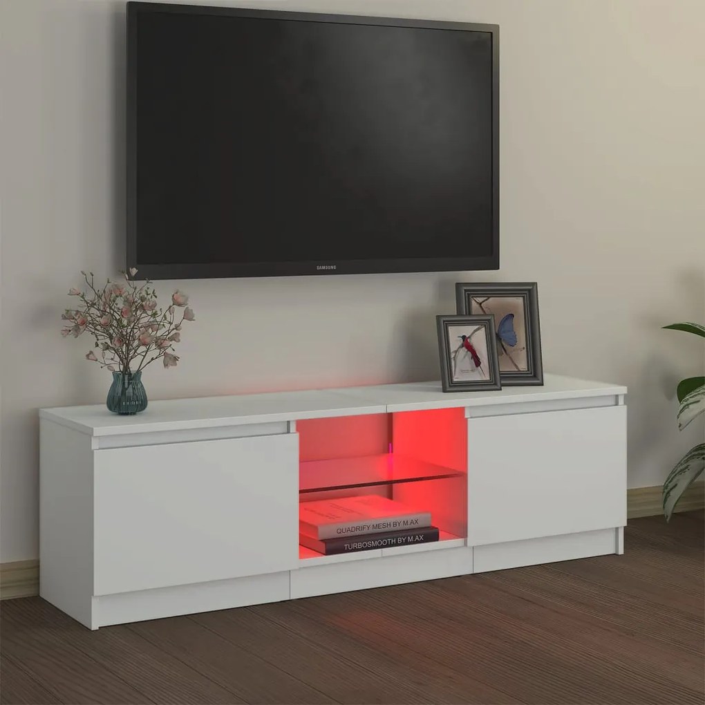 Móvel de TV Vinici com Luzes LED de 120cm - Branco - Design Moderno