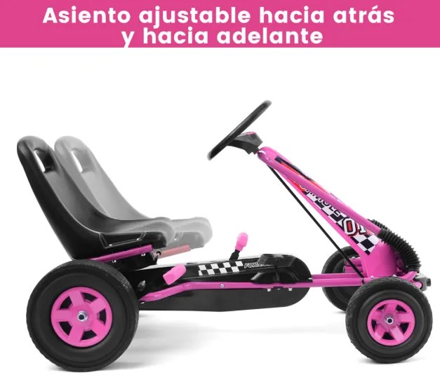 Carro de pedais para crianças de corrida de kart com rodas de borracha, embreagem e travão 98 x 59 x 61 cm rosa