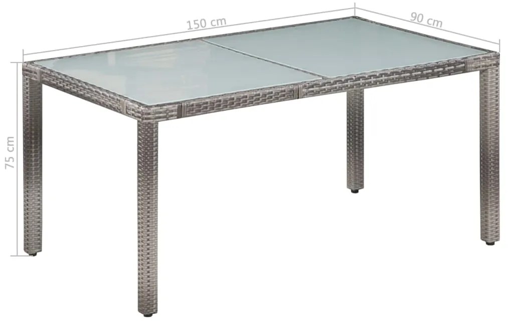 7 pcs conjunto jantar exterior com almofadões vime PE cinzento