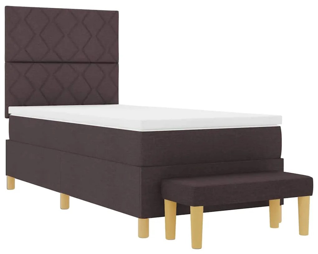Cama Box com Colchão &amp; Banco Marrom Escuro 90x200 cm Tecido