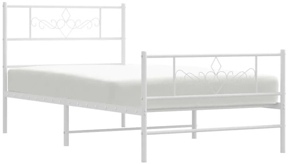 Estrutura de cama com cabeceira e pés 107x203 cm metal branco