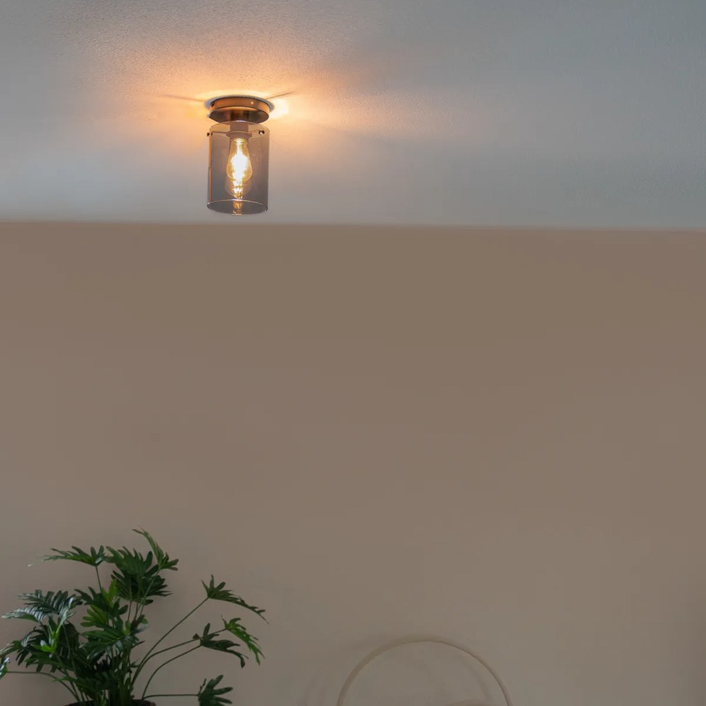 Candeeiro de teto design preto com vidro fumê - Dome