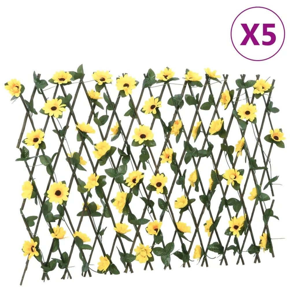  Treliça de hera artificial extensível 5 pcs 180x60 cm amarelo
