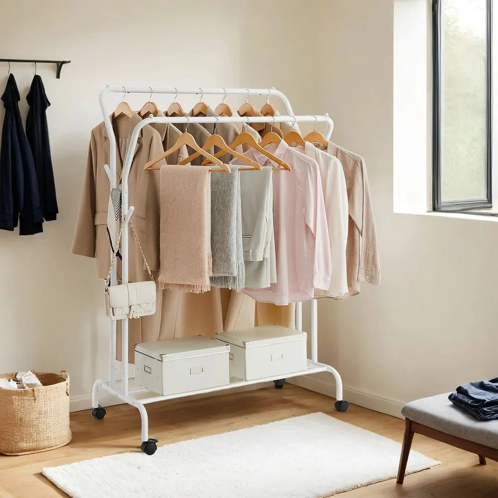 Cabide guarda roupa com rodas de 52,5 x 103,5 x 155 cm branco