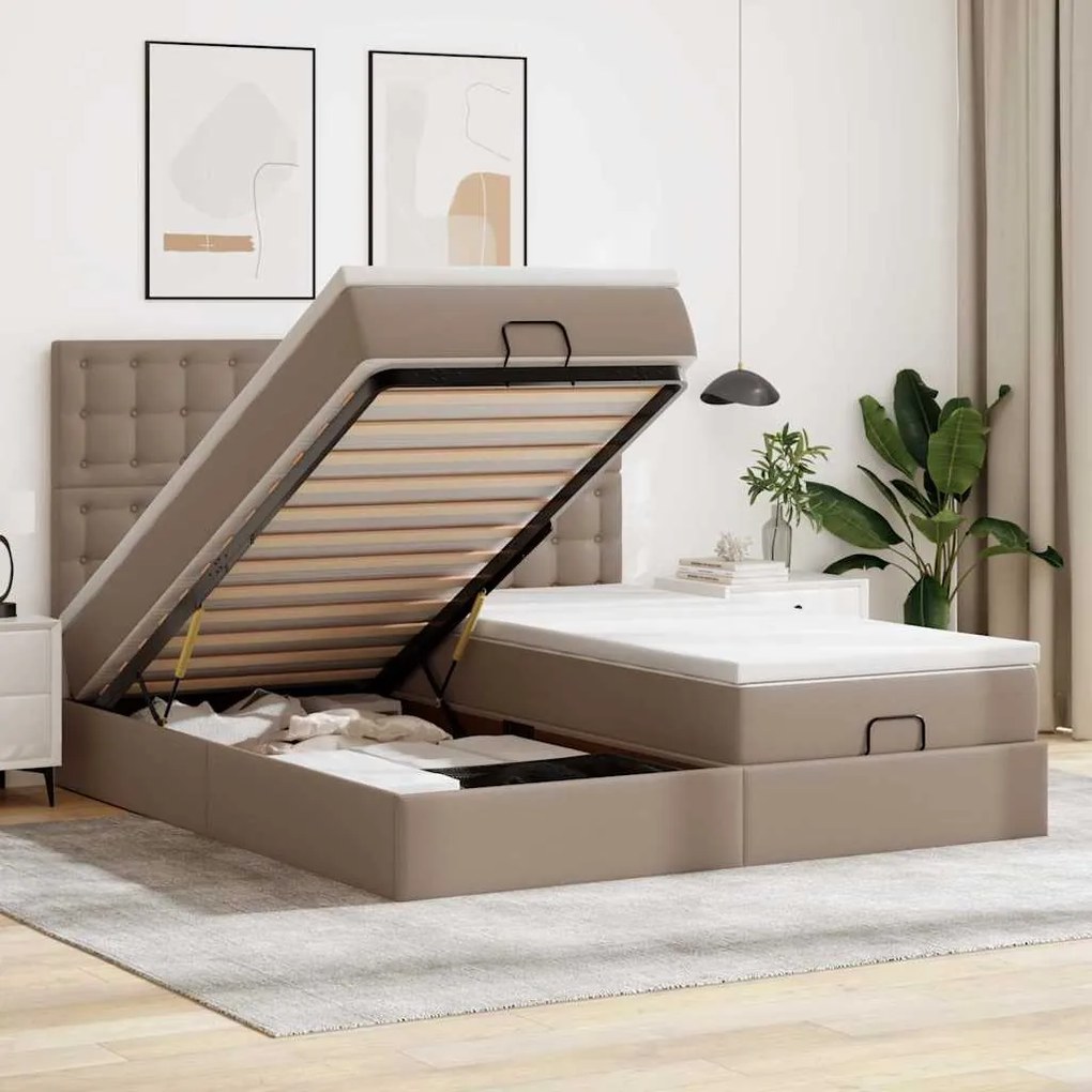 vidaXL Estrutura de cama otomana com colchões cappuccino 180x200 cm