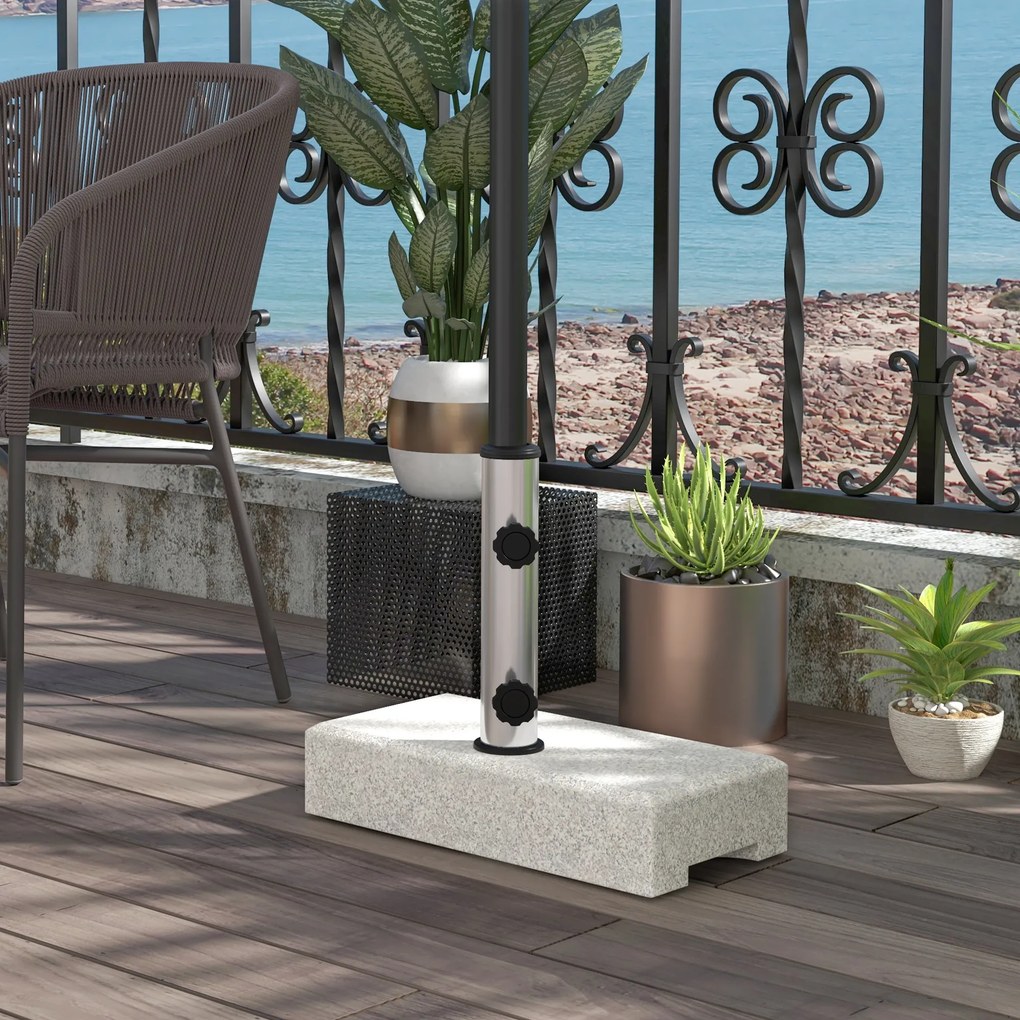 Base para guarda-sol em mármore 45 x 22,5 x 40 cm, com 25 kg, 2 rodas de fixação e tubo em aço inoxidável (GUARDA SOL NÃO INCLUIDO), cinzenta