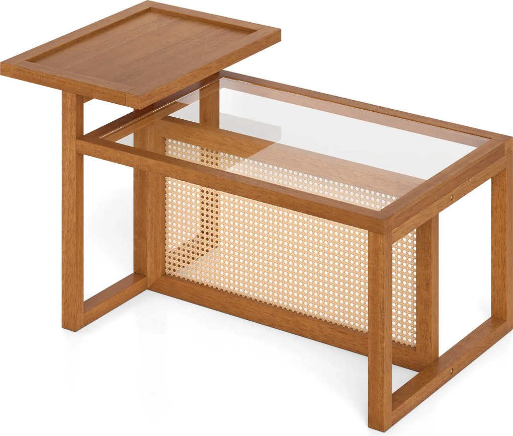 Mesa de Centro, 102 x 56 x 56 cm, Tampo de 2 Níveis, Natural