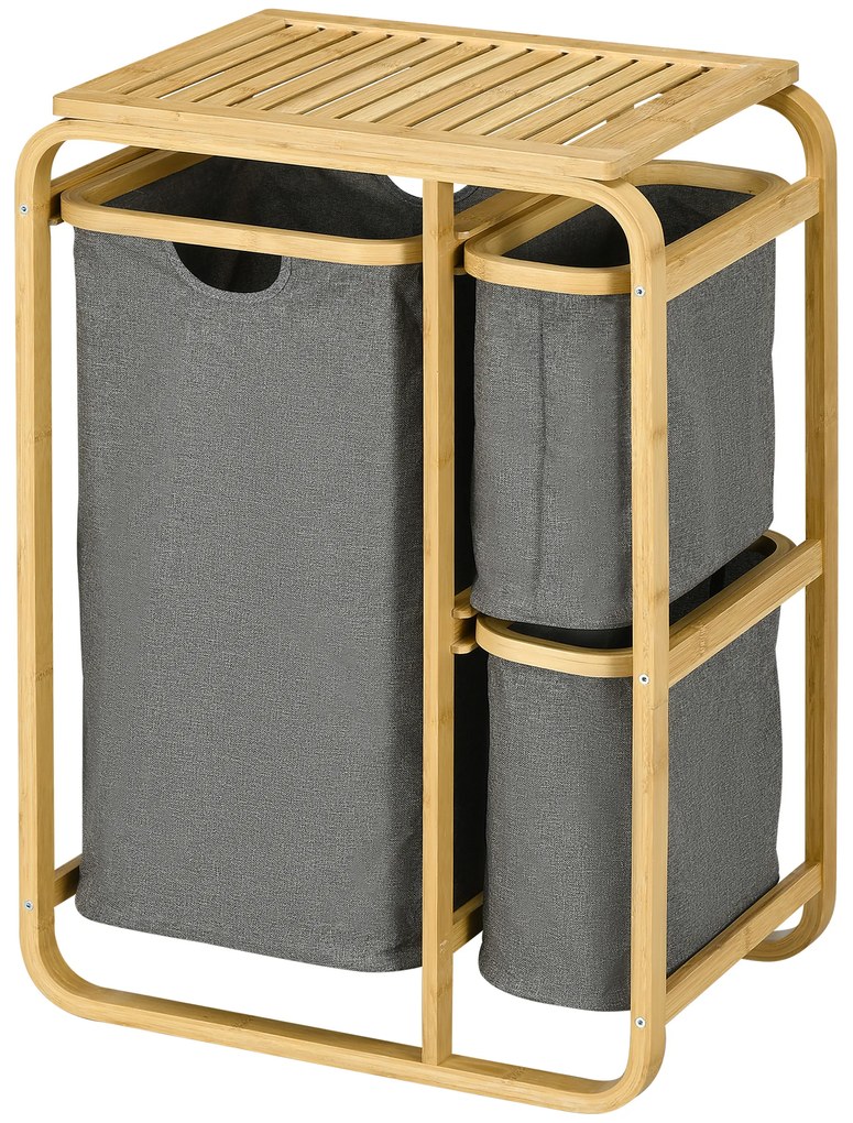 HOMCOM Cesto de Roupa Cesto de Armazenamento Cesto de Roupa Sujja em Bambu 3 Cestos - 49L x 33P x 70A cm Cinzento | Aosom Portugal
