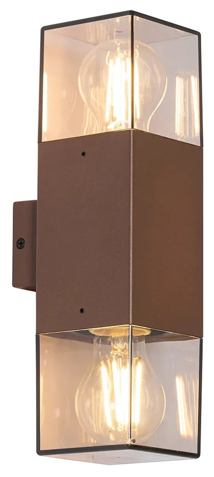 Candeeiro de parede exterior castanho ferrugem com abajur fumê 2 luzes IP44 - Denmark