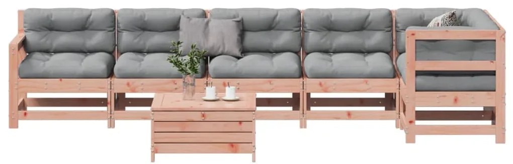vidaXL 7 pcs conj. lounge jardim com almofadões madeira douglas maciça