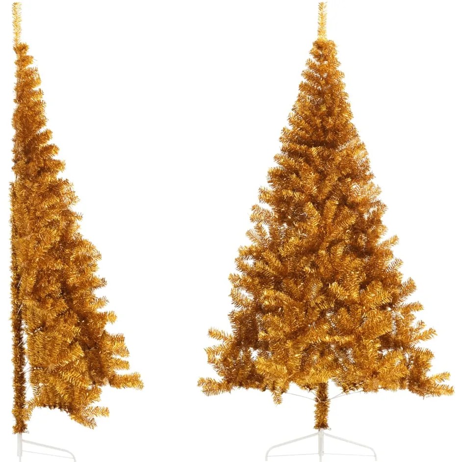 Meia árvore de Natal artificial com suporte 210 cm PET dourado