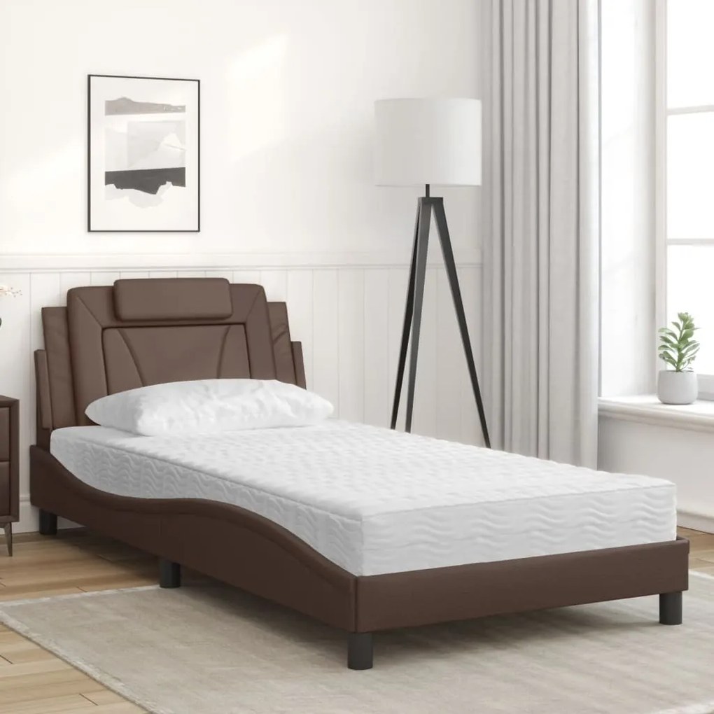 Cama com colchão 100x200 cm couro artificial castanho