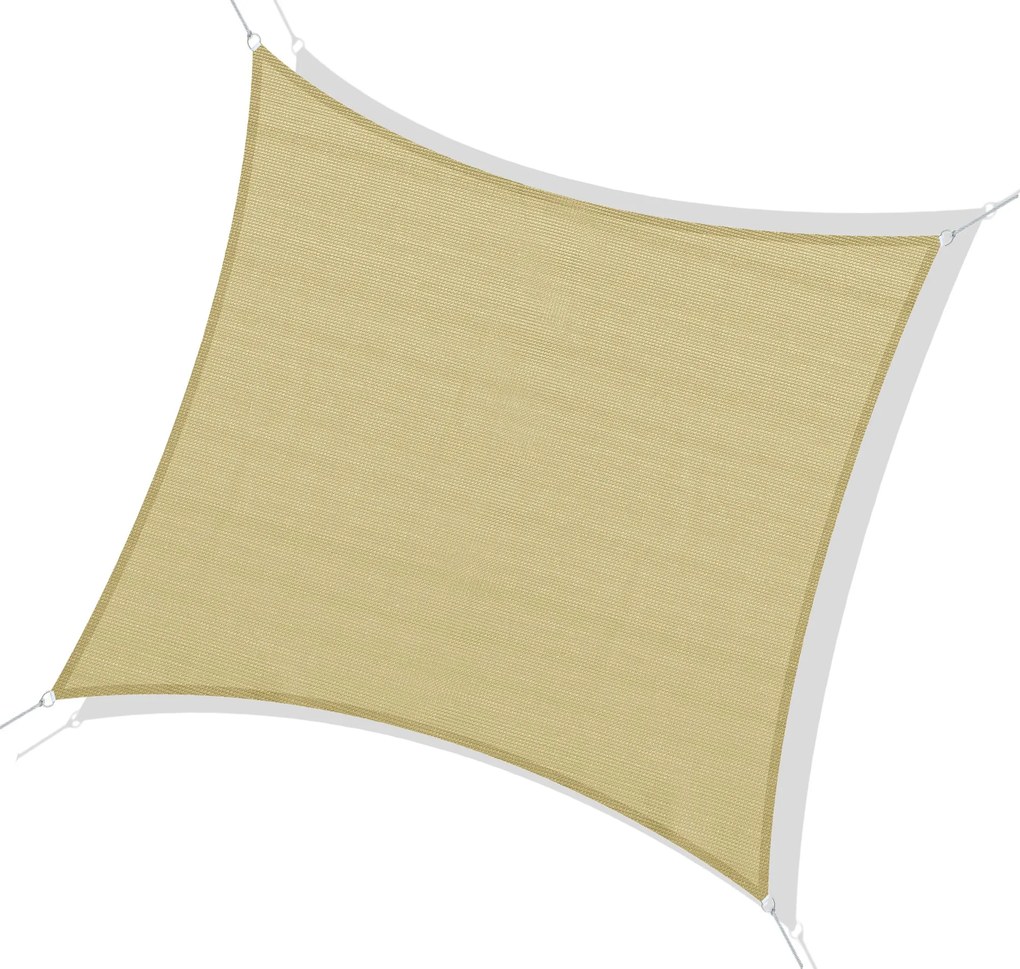 Outsunny Vela de Sombra Quadrado 3x3 m Toldo Vela de HDPE com Proteção UV Aneis em Forma de D e Cordas para Jardim Pátio Piscina Areia