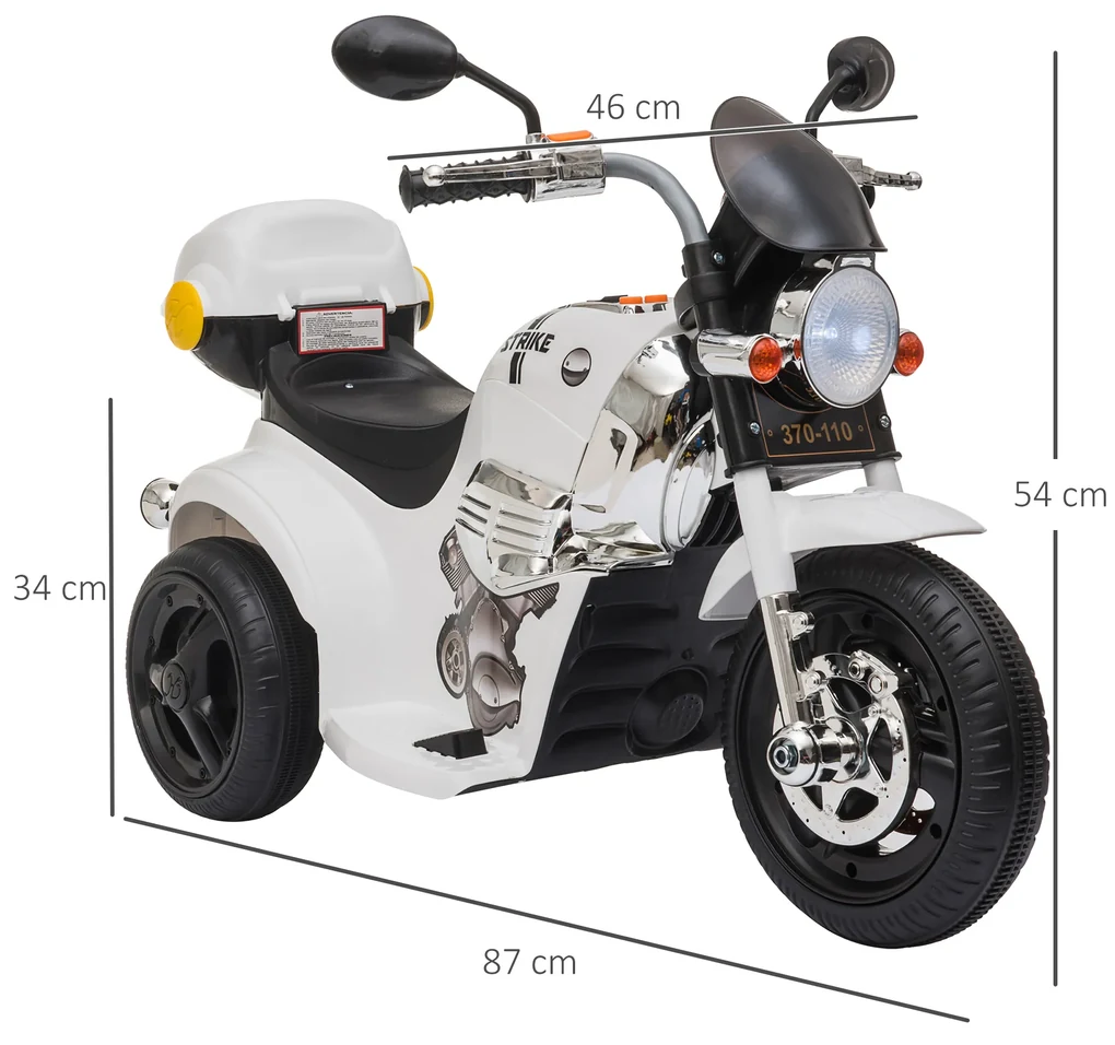 HOMCOM Moto infantil para crianças acima de 18 meses com 3 rodas Música e  farol 71x40x51