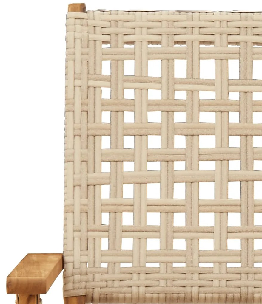 3 pcs conjunto de bistrô vime PE e madeira maciça bege