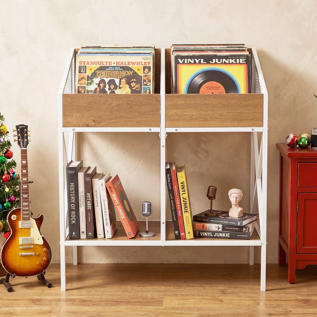 Móvel para Gira-Discos e Discos de Vinil, 70 x 40 x 80,5 cm, Estantes Multinível, Natural