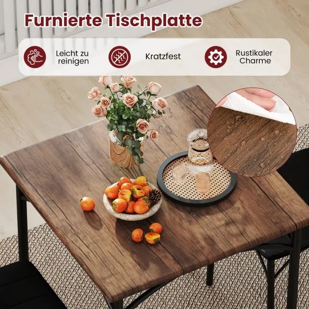 Conjunto de sala de jantar com mesa de jantar e 2 cadeiras com assentos almofadados