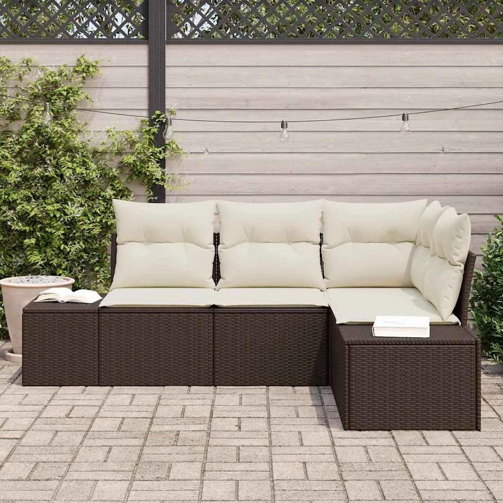 Conjunto de Sofá de Jardim de 4 Peças com Almofadas em Rattan Sintétic