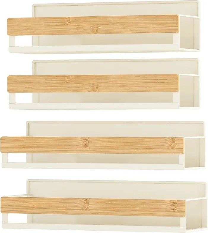 Conjunto de prateleiras magnéticas para especiarias em metal, sem necessidade de perfuração branco creme-bege natural