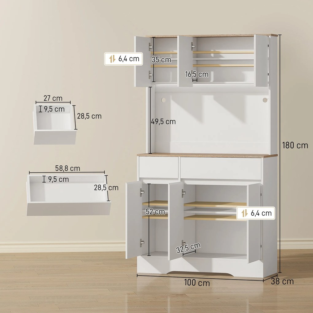 Armário de Cozinha Alto, 100 x 38 x 180 cm, Iluminação LED RGB, Branco