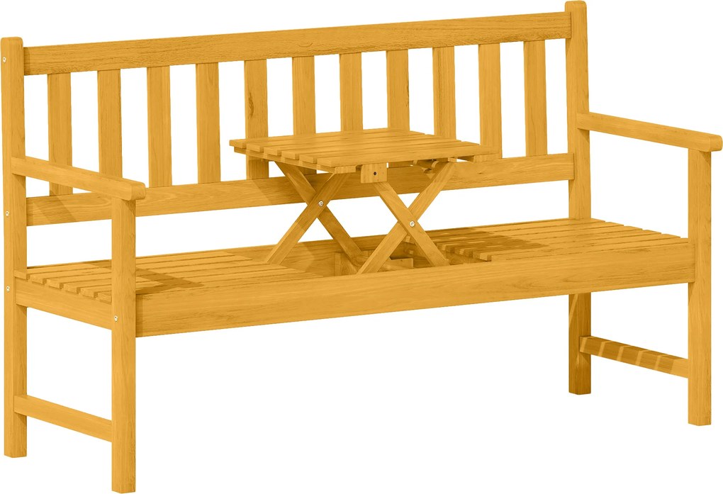 Outsunny Banco de jardim 2 lugares em madeira, banco resistente às intempéries com encosto e apoios de braços, capacidade 320kg, 149x56,5x89cm, Teca | Aosom Portugal