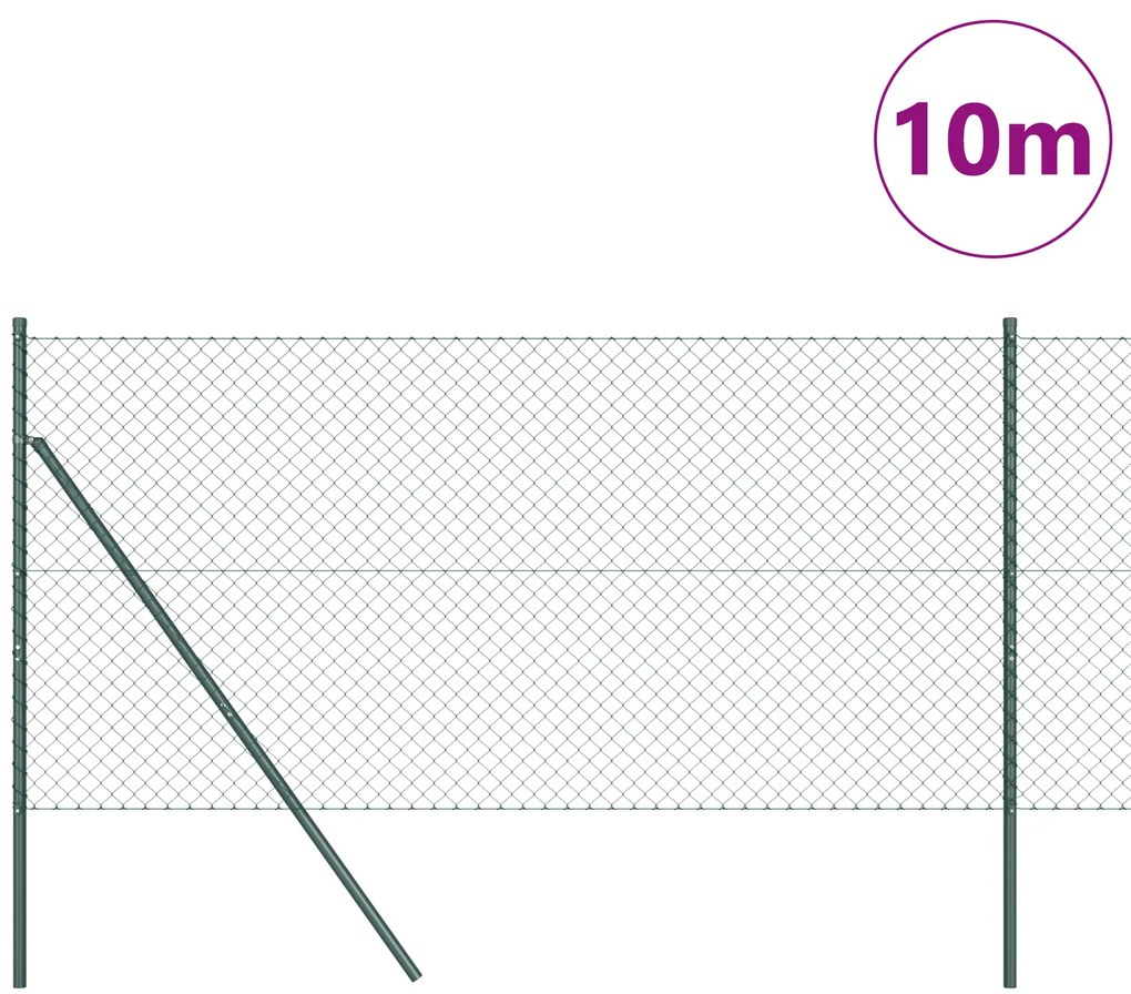 Cerca de Cadeia com 7 Postes 1.5x10 m Aço Galvanizado Verde