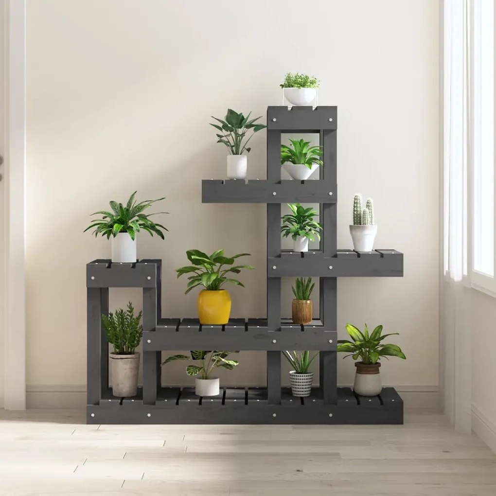 822104 vidaXL Suporte para plantas 92x25x97 cm pinho maciço cinzento