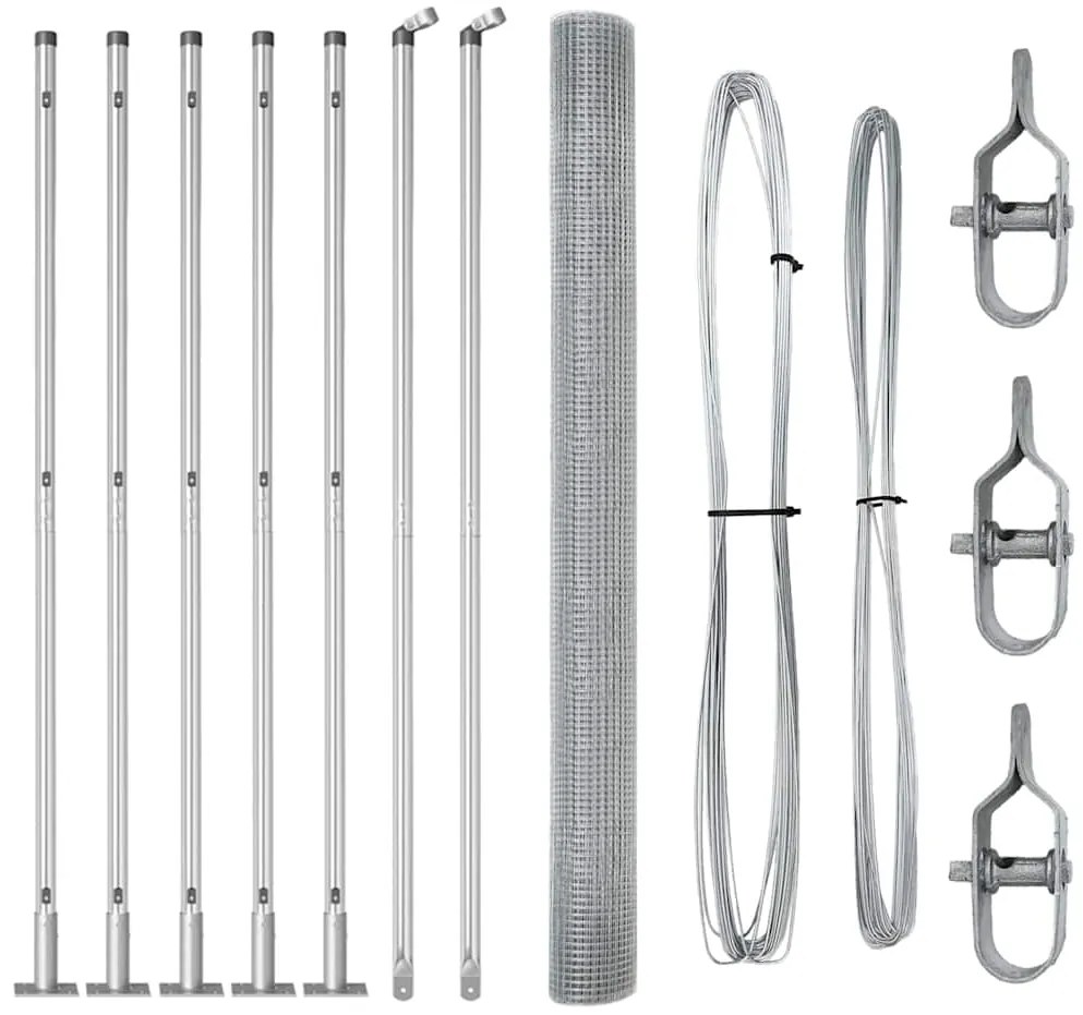 Cerca de Fio Soldado com 7 Postes com Flanges 1,6x10 m Aço Galvanizado