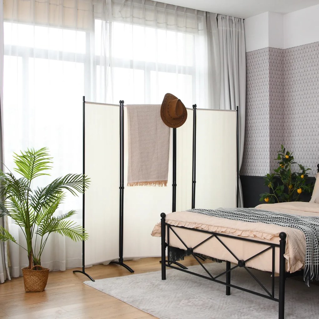 Biombo de 4 painéis Divisória de tecido dobrável Divisória de privacidade de pé 220 x 51 x 173 cm Branco