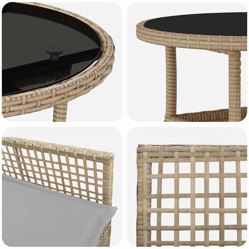 Conjunto de Jantar de Jardim 3 Peças Bege em Poli Rattan