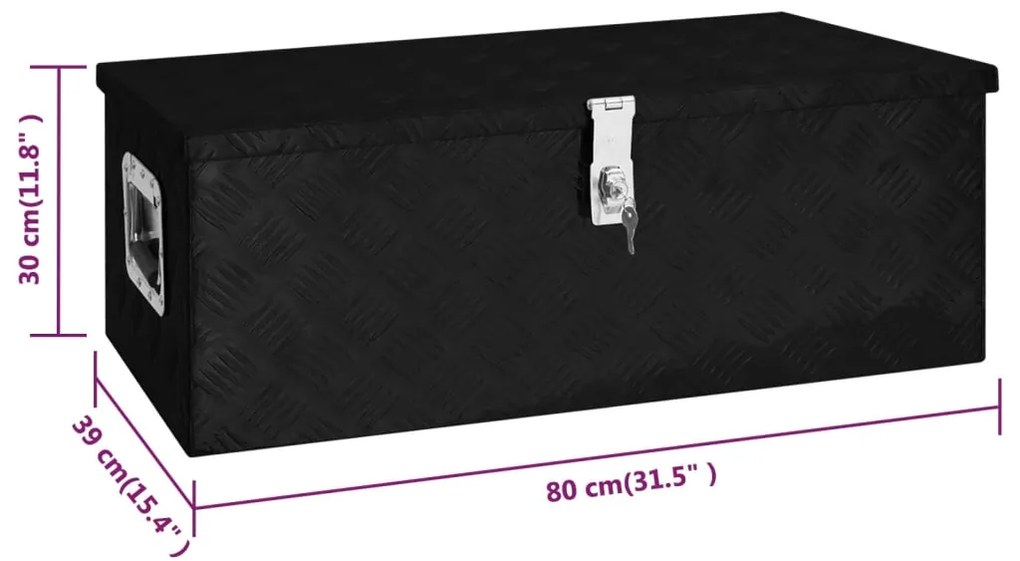 Caixa de arrumação 80x39x30 cm alumínio preto