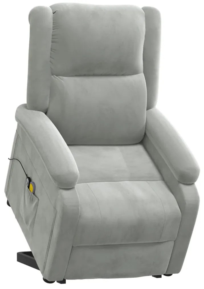 Poltrona elevatória de massagens veludo cinzento-claro