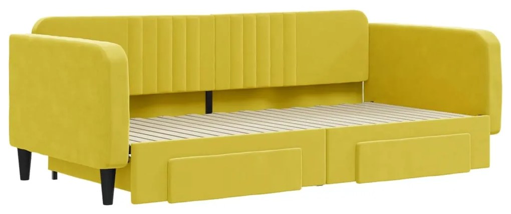 Sofá-cama com gavetão e gavetas 100x200 cm veludo amarelo