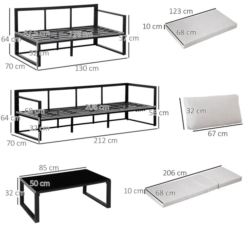 Conjunto de Jardim Jamilla - 2 Sofás e 1 Mesa de Centro - Design Moder
