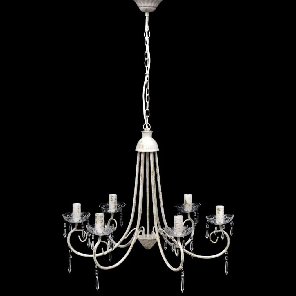 240690 vidaXL Candelabro de cristal, elegante, branco, com 6 lâmpadas