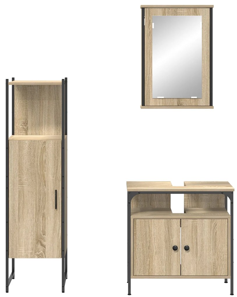 Conjunto de Móveis para Casa de Banho com 3 Peças em Carvalho Sonoma e