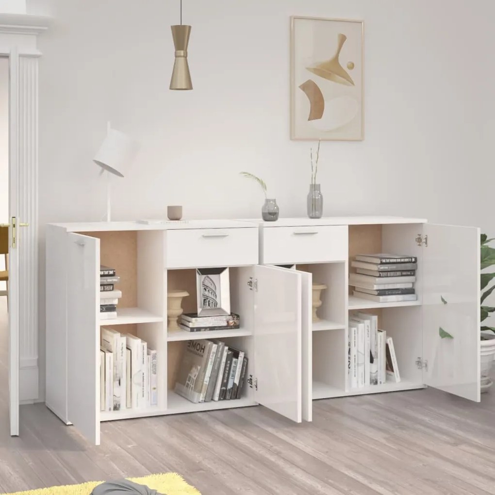 Aparador 160x36x75 cm contraplacado branco brilhante