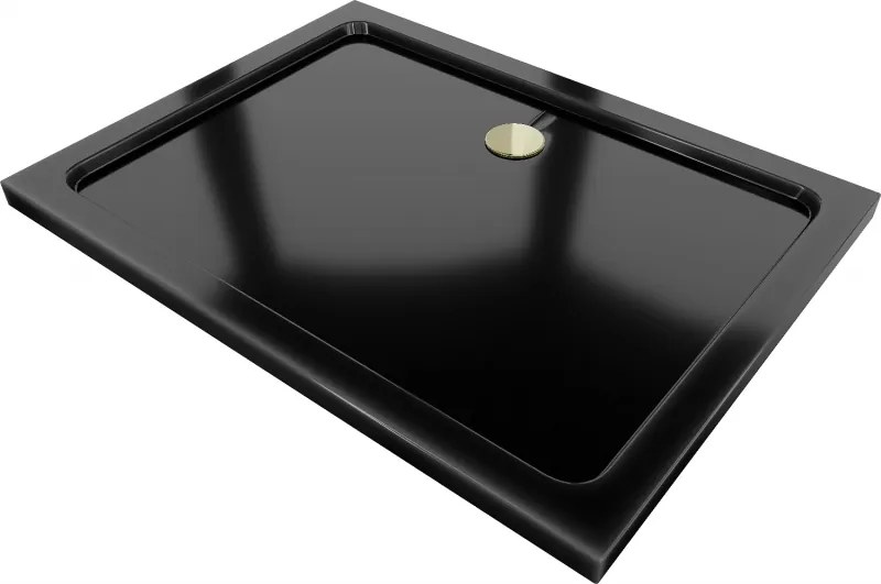 Mexen Flat base de duche retangular slim 120 x 80 cm, preto, sifão dourado - 40708012G