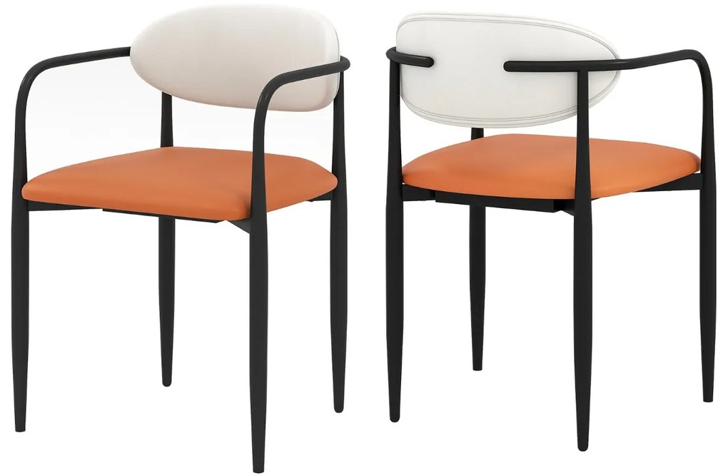 Conjunto de 2 cadeiras de sala de jantar, cozinha com assento e encosto acolchoados Branco + Laranja + Preto