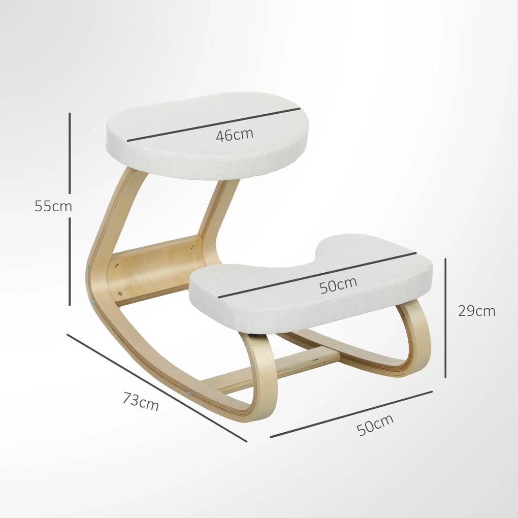 Cadeira de joelhos, cadeira ergonómica de madeira com base oscilante, cadeira de joelhos para escritório em casa, creme