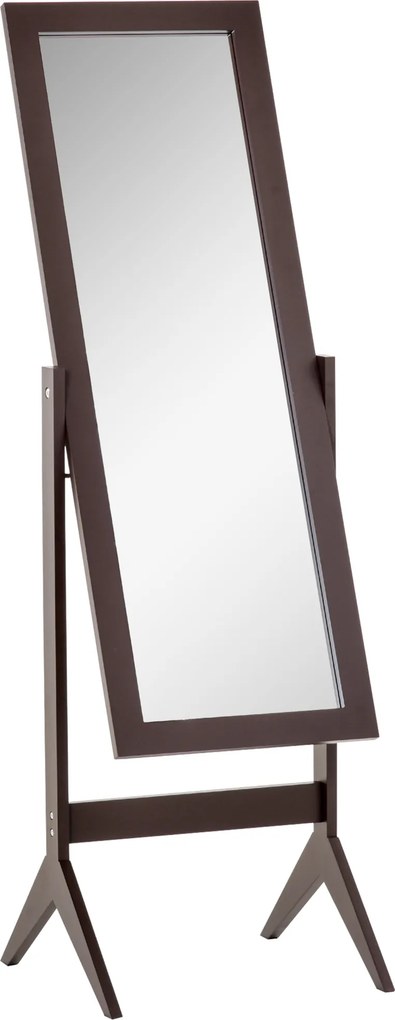 Espelho de pé grande 47 x 46  x 148  cm com inclinação ajustável para roupeiro ou quarto, cor café