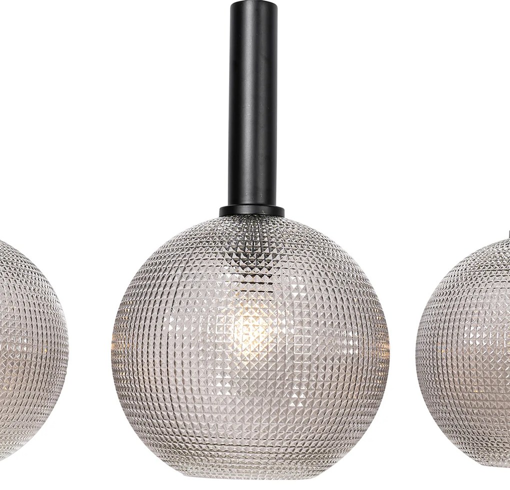 Candeeiro de suspensão design preto com vidro fumê 4 luzes - Chico Design