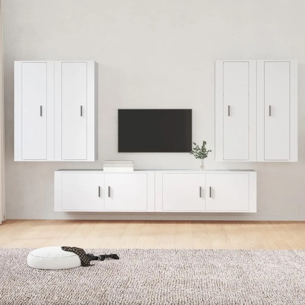 vidaXL Conjunto móveis de TV 6 pcs madeira processada branco