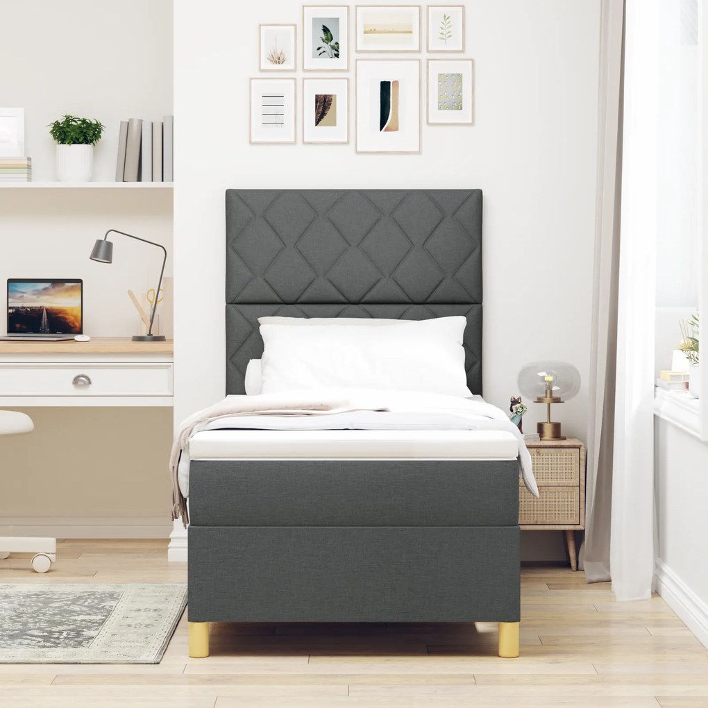 Cama Box Spring com Colchão Cinza Escuro 90x200 cm em Tecido