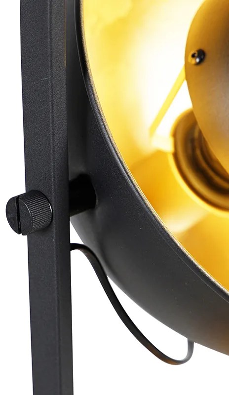 Candeeiro de pé industrial preto com dourado 3-luzes - Magnax Moderno