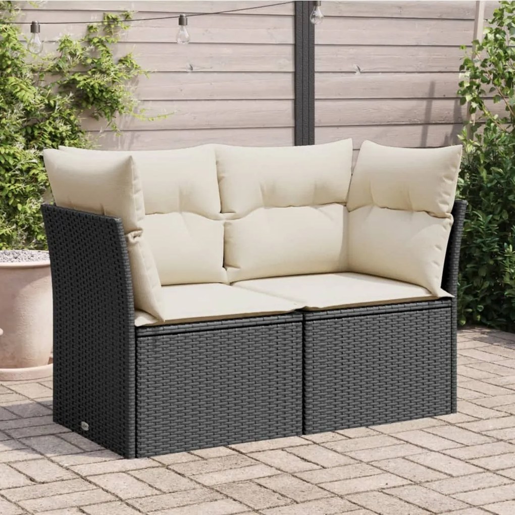 vidaXL Sofá de jardim com almofadões 2 lugares vime PE preto