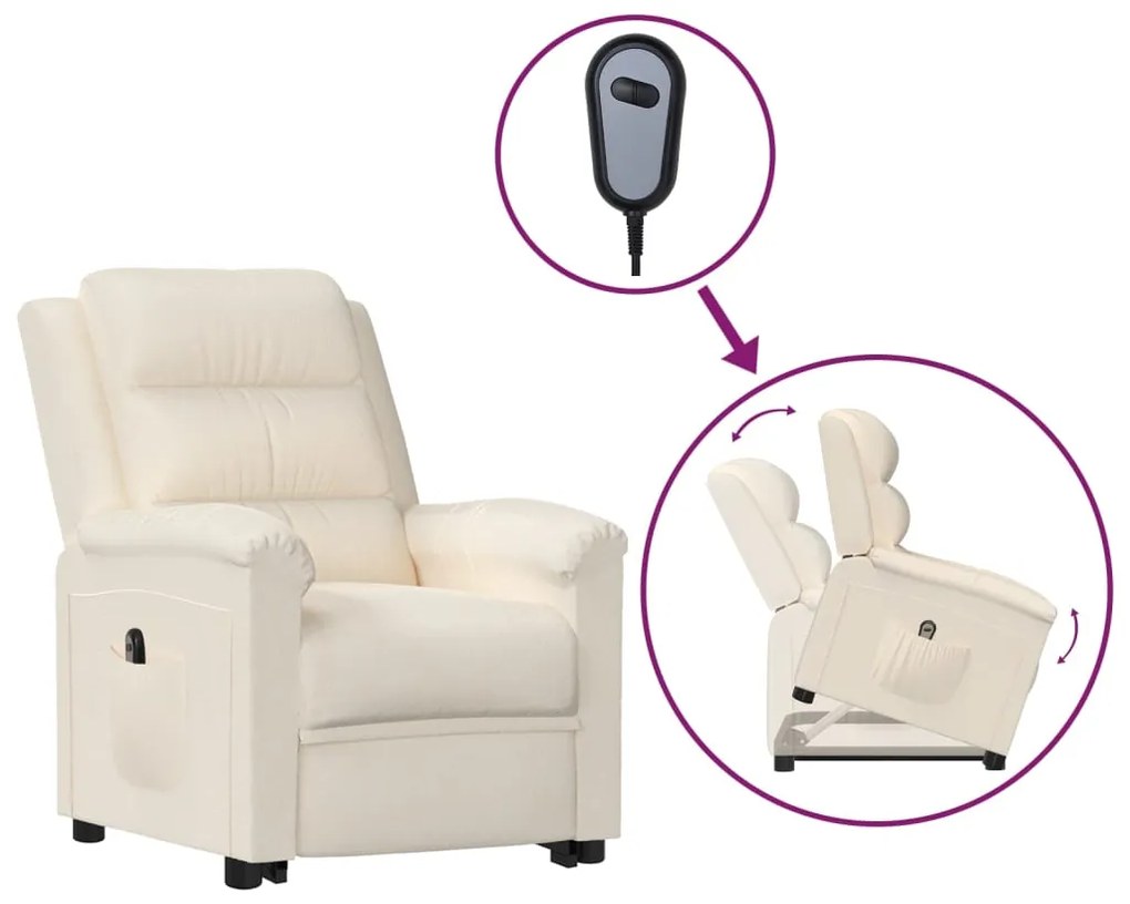vidaXL Poltrona elevatória veludo cor creme