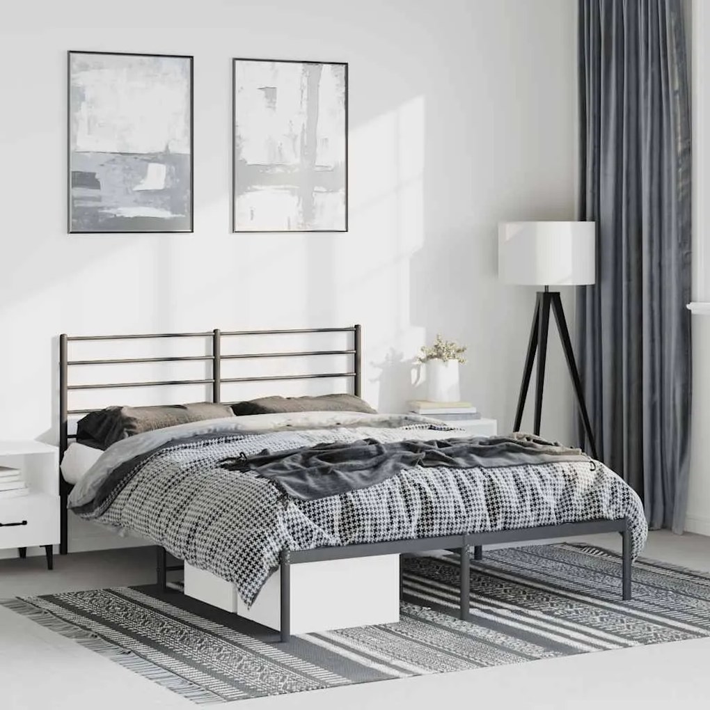 vidaXL Estrutura de cama em metal com cabeceira 150x200 cm preto