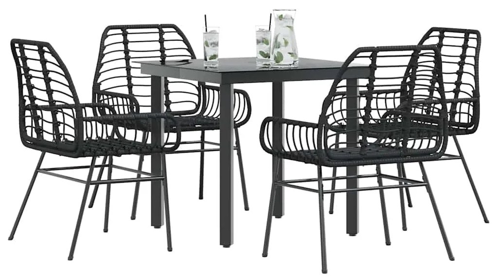 vidaXL Conjunto de jantar jardim 5 peças vidro vime PE preto